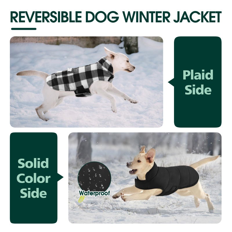 Kuoser Dog Winter Coat, Windproof Dog Fleece Jacket British Style Plaid Cold Weather Doggie Vest Coats, Reversible Cozy Warm Puppy Clothes Pet Apparel for Small Dogs XS - Image 4